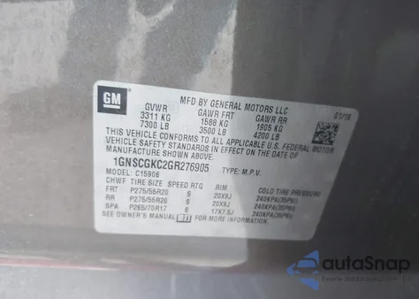 2016 Chevrolet Suburban Ls z USA, uszkodzony, nr VIN 1GNSCGKC2GR276905